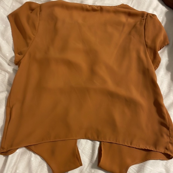 SHEIN - Camel Sheer Tie Short Sleeve Blouse - Small - Picture 7 of 7